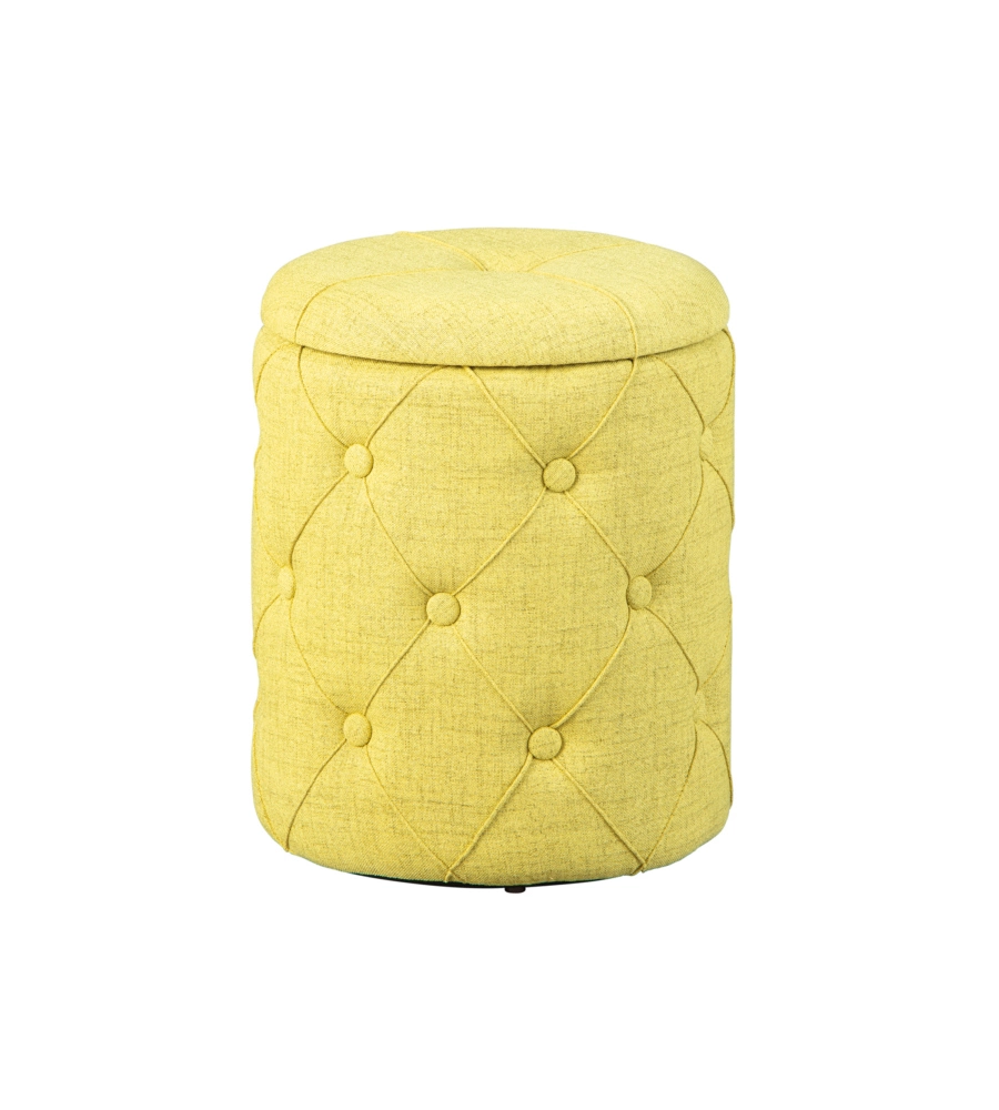 POUFF CONTENITORE IN TESSUTO GIALLO CHIARO TRAPUNTATO, 34X34X40 CM